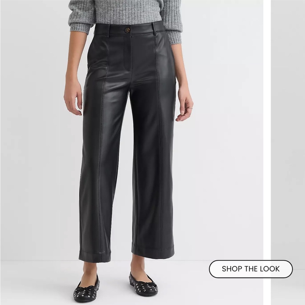 LOFT Black Faux Leather Cropped Wide-Leg Pants